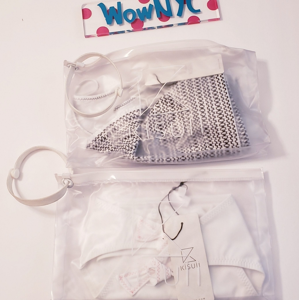 $220 NWT KISUII Women's Black White Bikini Top Bottom M L Knit Smoked 2 PC SET - Picture 9 of 11